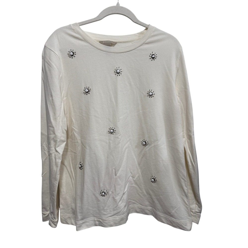 Banana Republic Embellished Sweatshirt Womens XL Cream Beaded‎ Gem Crewneck
